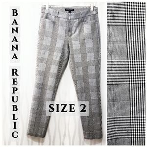 Size 2 Banana Republic Sloan Ankle Cropped Black White Plaid Houndstooth Pants